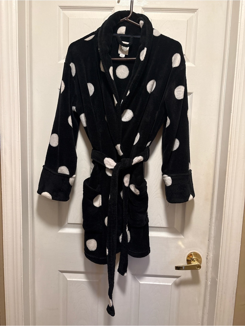 PINK Victoria's Secret Black Robe with White Polka Dots